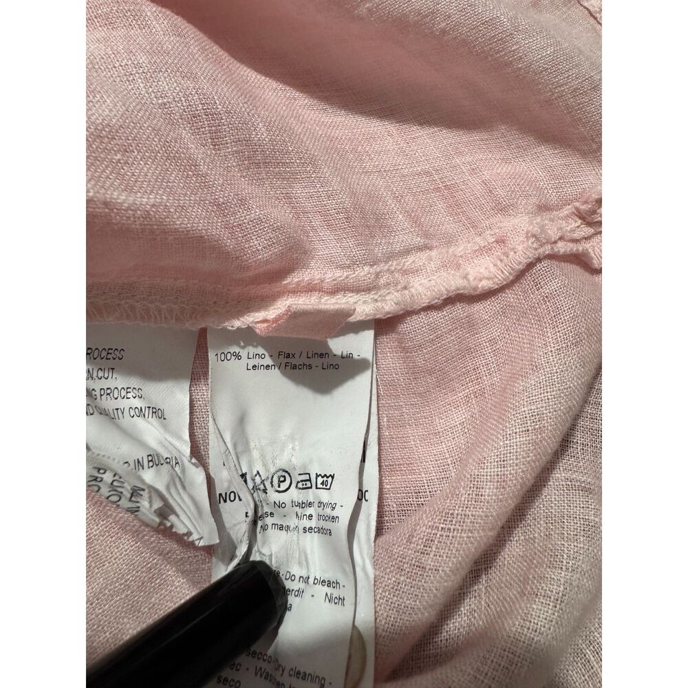 100% Linen button up shirt lagenlook blush pink 120z kno summer vacation women L - Picture 4 of 6